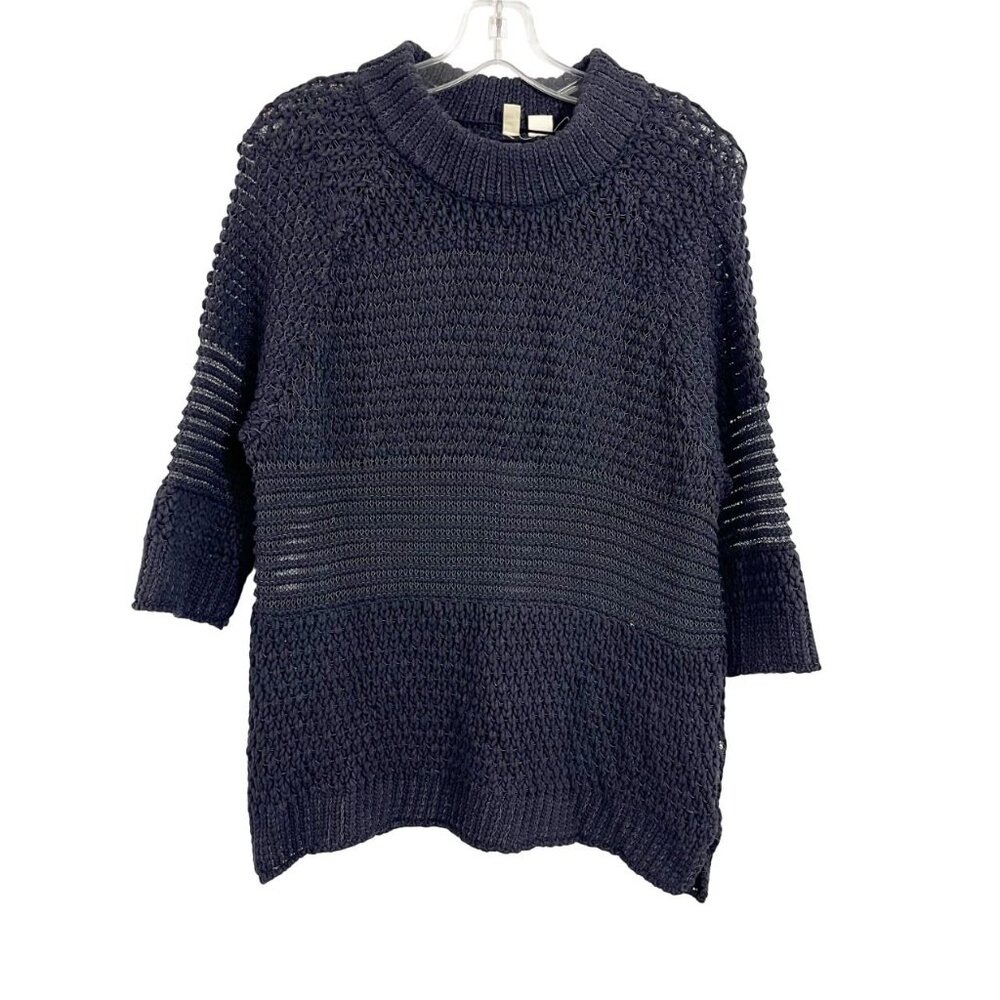 Anthropologie Moth Navy Blue‎ Chunky Knit Short Sleeve Sweater - Size XS